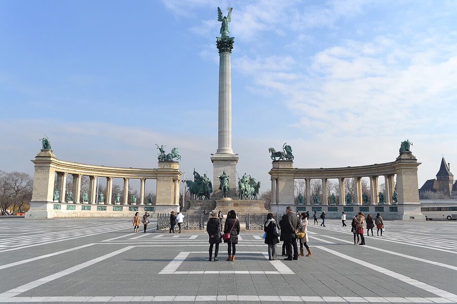 Heroes Square Budapest at night, near Szechenyi Bath