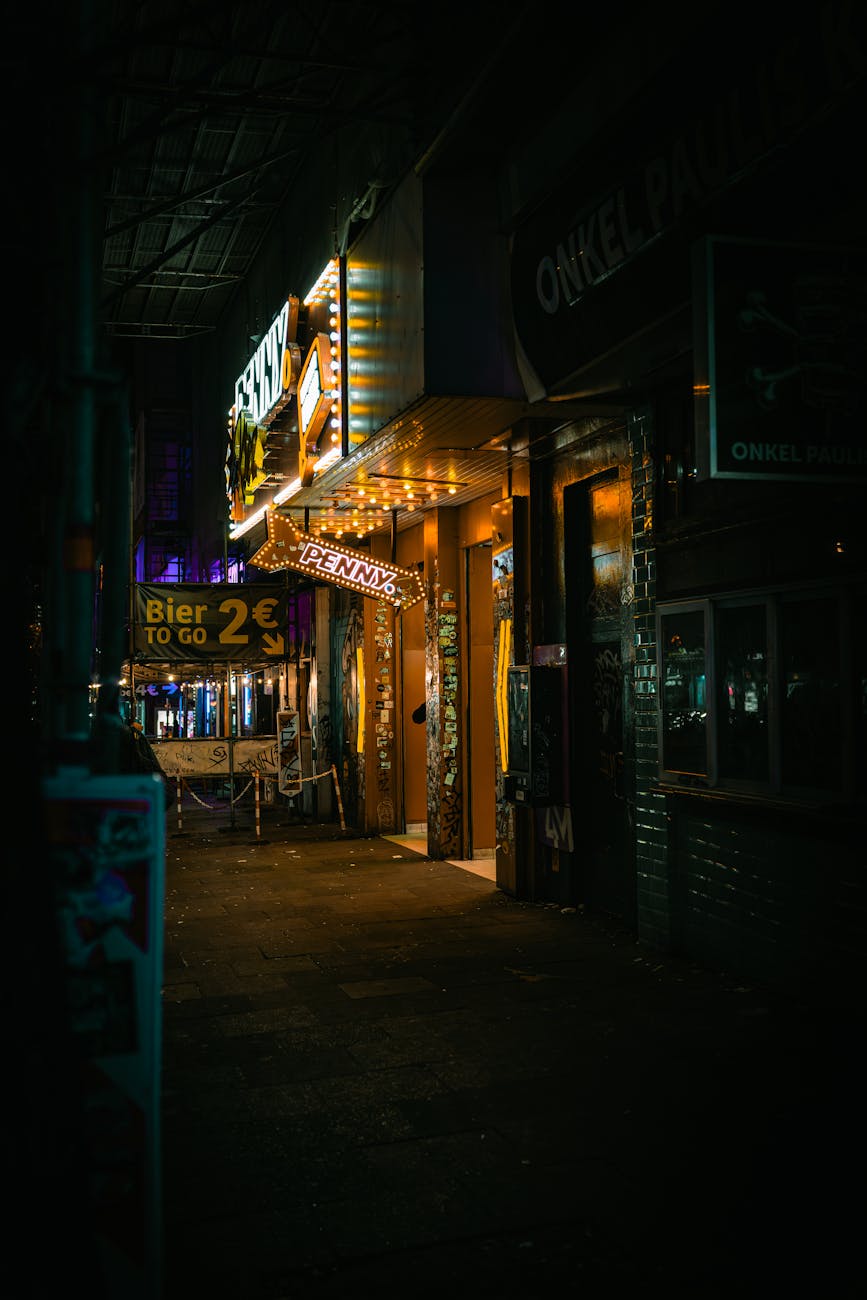 Illuminated signs in Hamburg St Pauli entertainment district