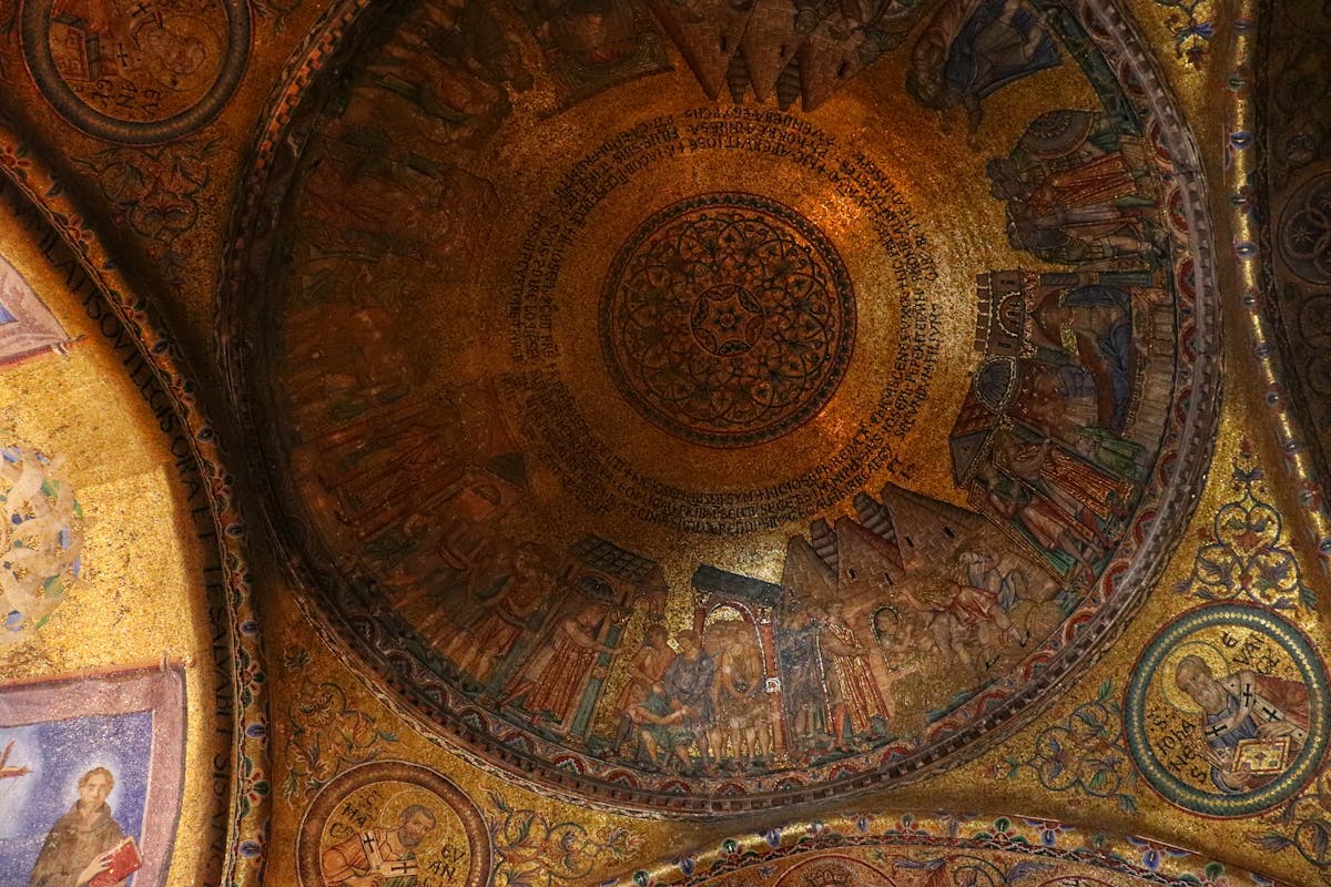 Golden mosaic ceiling inside St Marks Basilica Venice