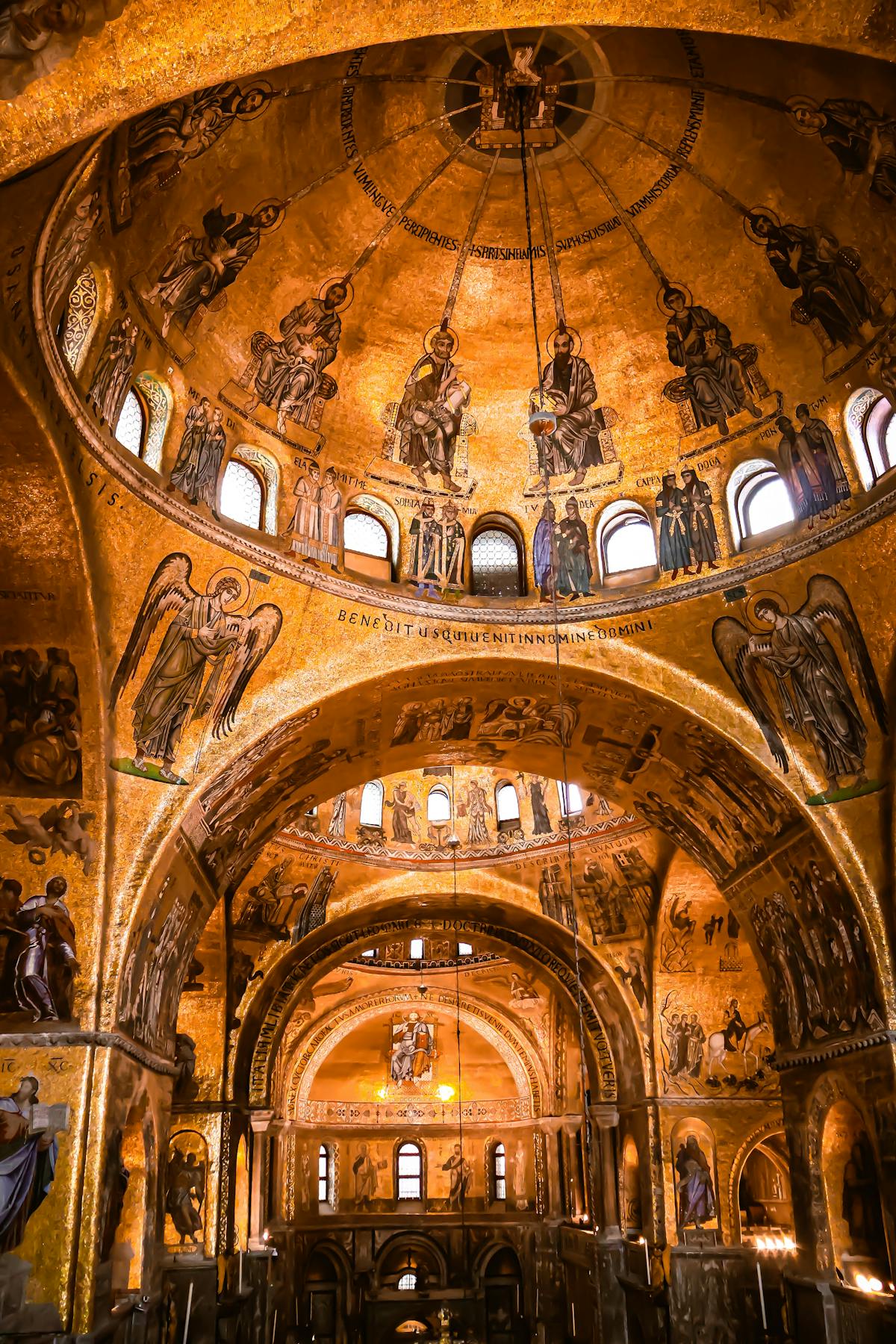 Golden mosaics covering the dome interior of St Marks Basilica Venice