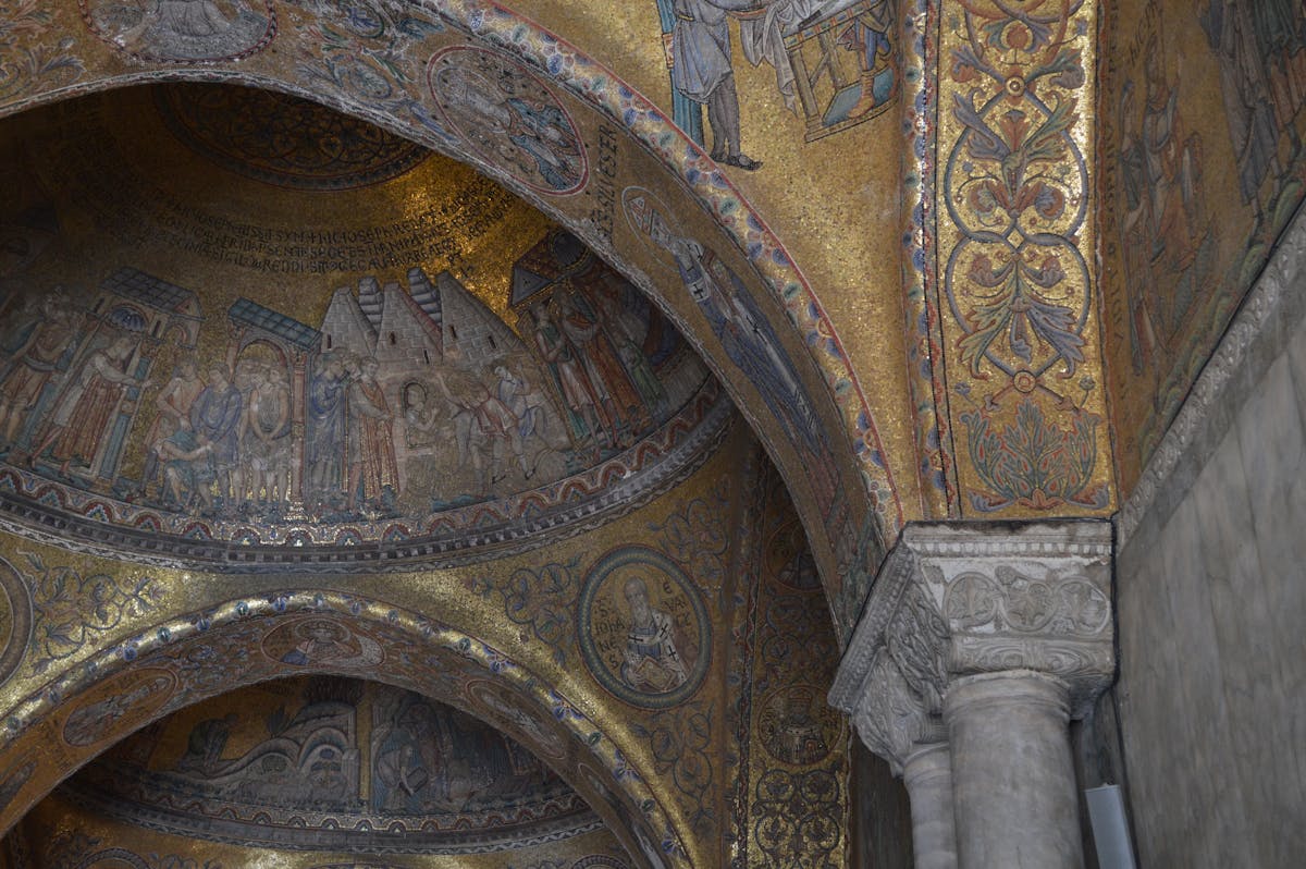 Detailed mosaic artwork inside St Marks Basilica Venice