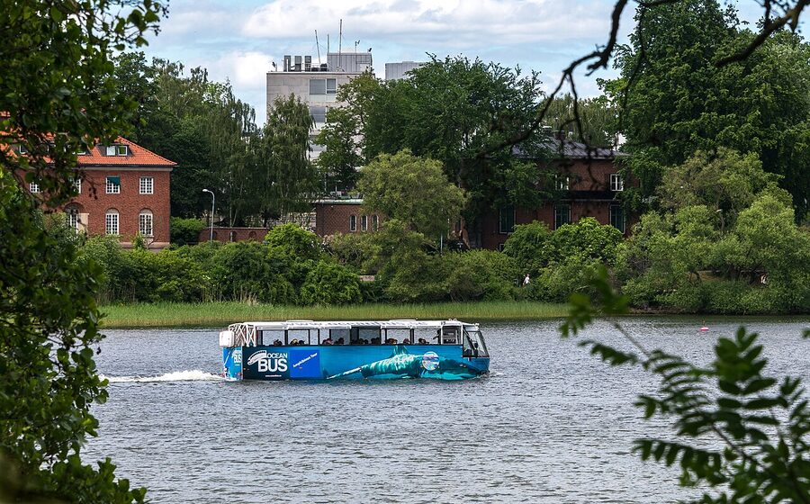 Amphibious bus afloat in Djurgårdsbrunnsviken Stockholm