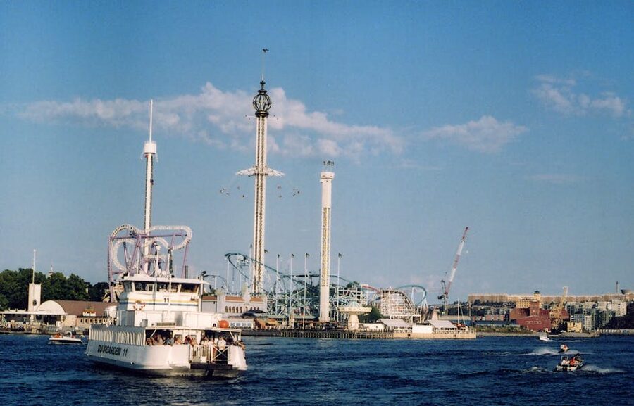 Djurgården shore with Gröna Lund seen from the water Stockholm
