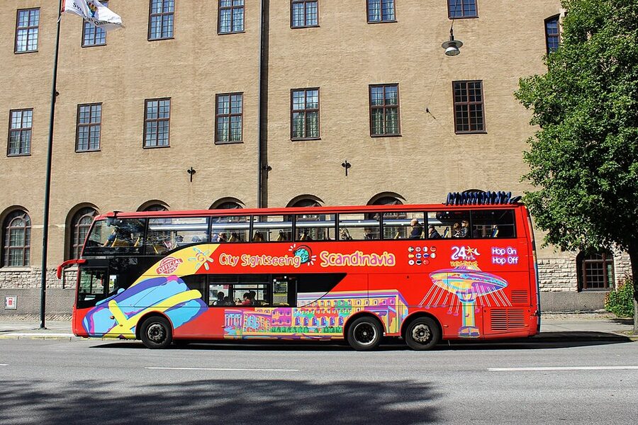 Red Hop-On Hop-Off bus parked in Stockholm