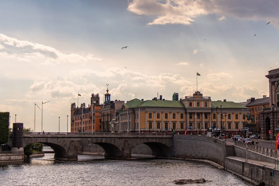 Stockholm tenements and a bridge from the water