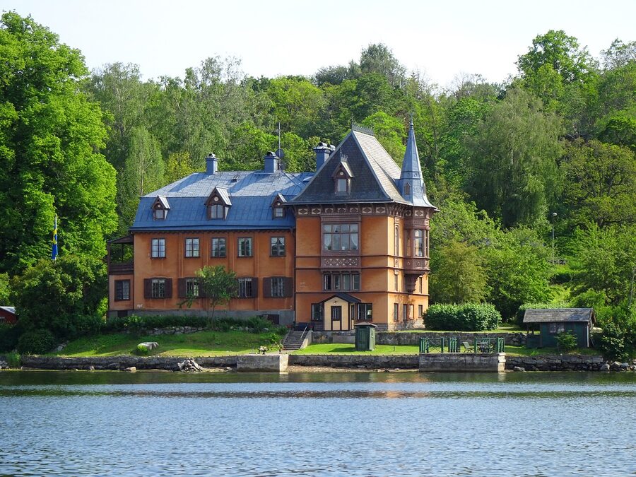 Traditional Swedish wooden villa at Skansen open air museum