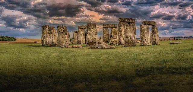 Panoramic view of Stonehenge monument on Salisbury Plain