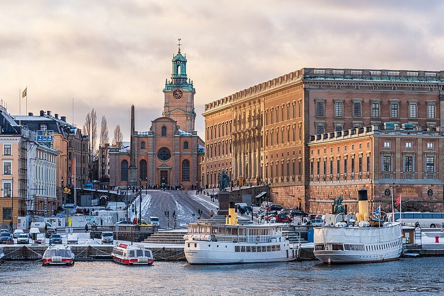 Storkyrkan cathedral and Kungliga Slottet Royal Palace in Gamla Stan Stockholm