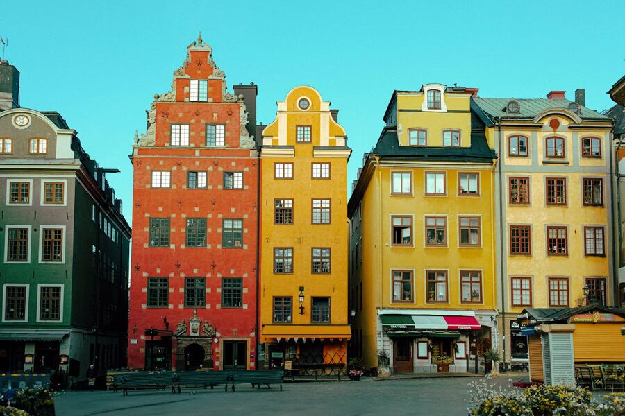 Colorful baroque buildings in Stortorget square Stockholm Old Town