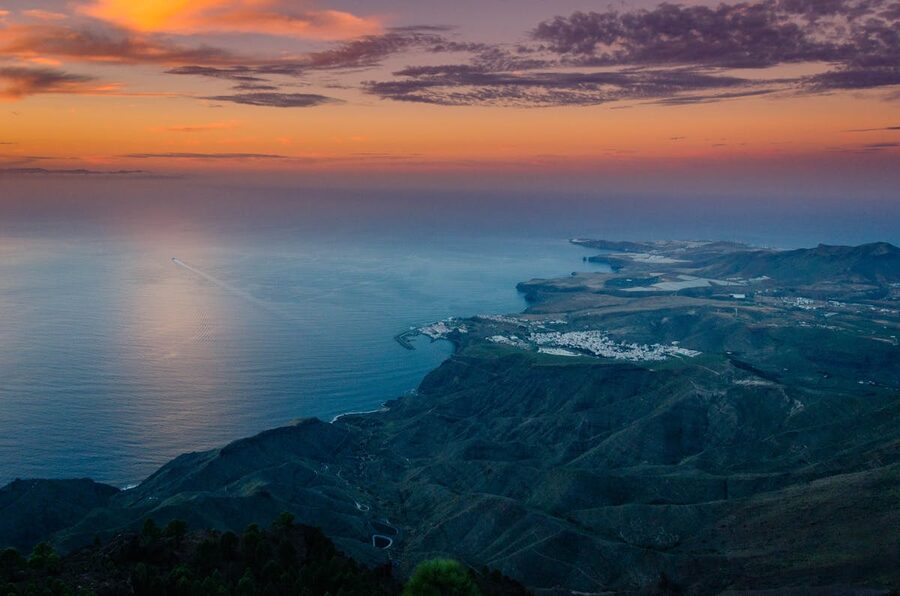 Sunset over Gran Canaria coastline with ocean views