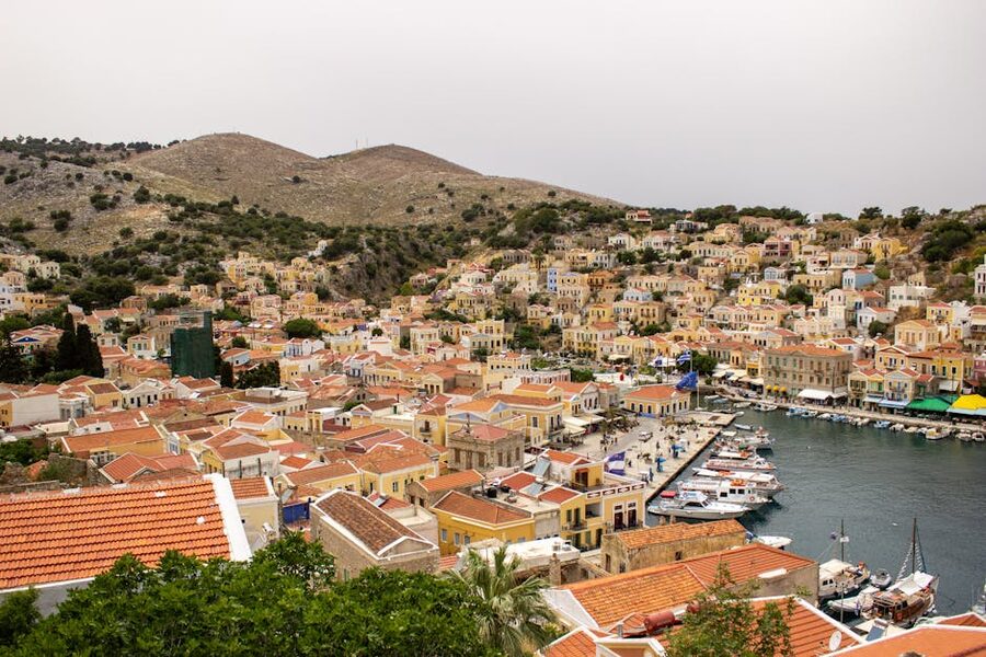 Symi Island aerial harbor view