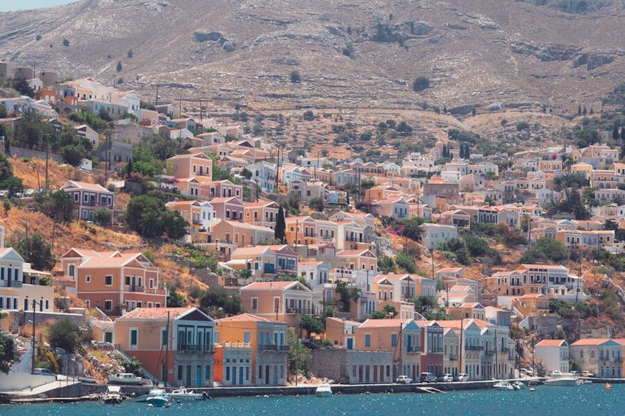 Symi hillside colorful houses
