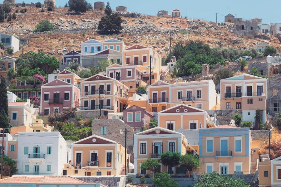 Symi traditional hillside houses