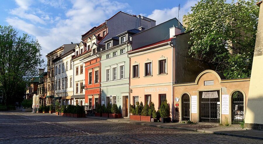 Szeroka Street, the central plaza of the Kazimierz Jewish Quarter in Krakow