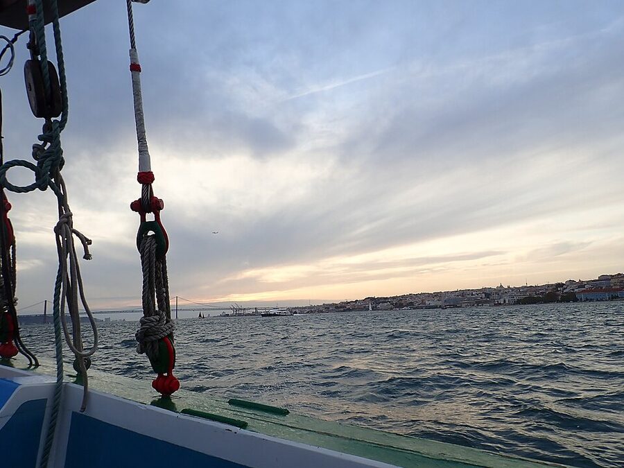 View from the deck of a Tagus cruise boat in Lisbon