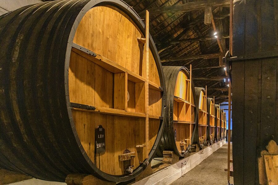 Large oak vats inside Taylor's port wine cellars