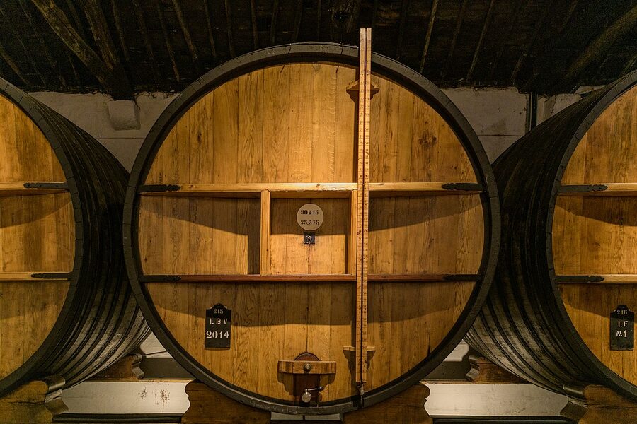 Bottles in Taylor's port cellar tasting room