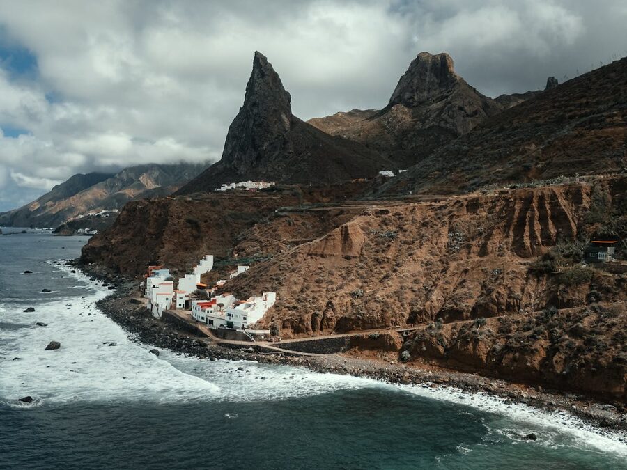 Dramatic cliffs and ocean along the Tenerife coastline in Canary Islands Spain