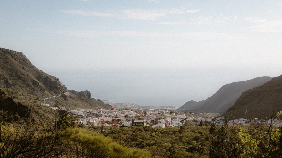 Mountain valley town with lush greenery and sea view in Tenerife