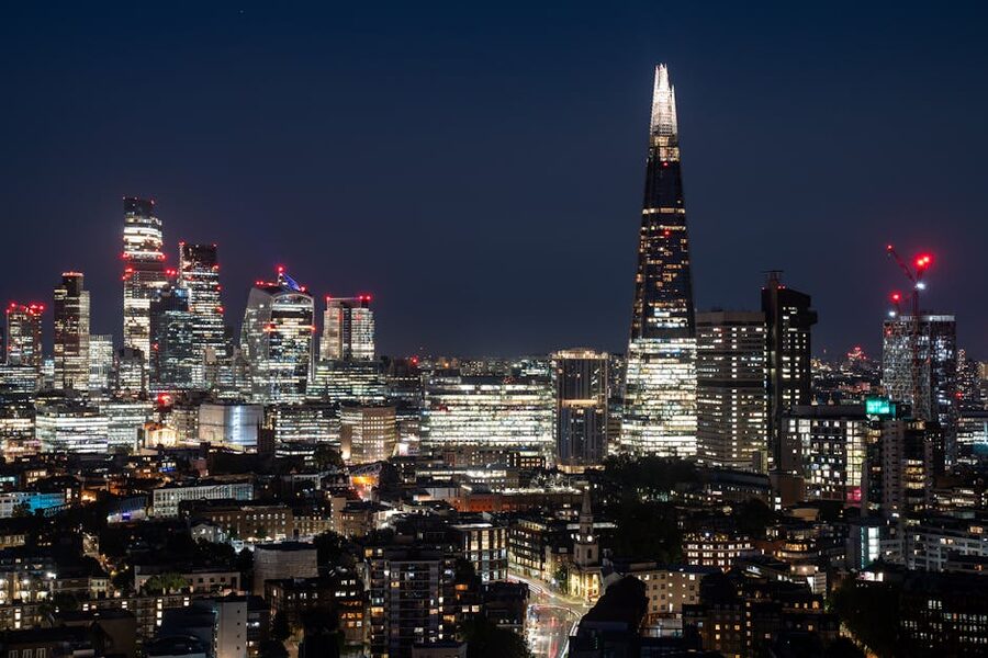 Shard London night view city lights