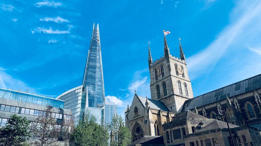 Shard and Southwark Cathedral clear day