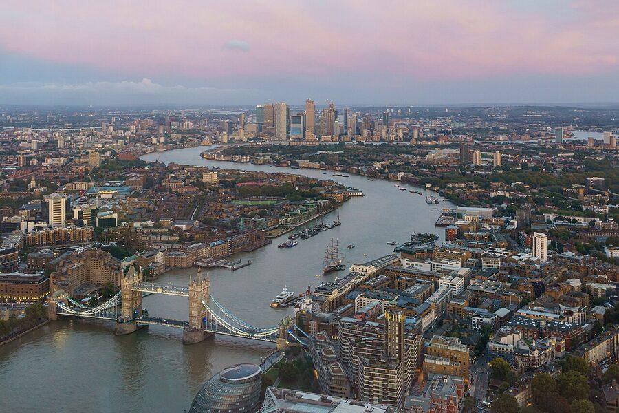 Tower Bridge from the Shard at evening