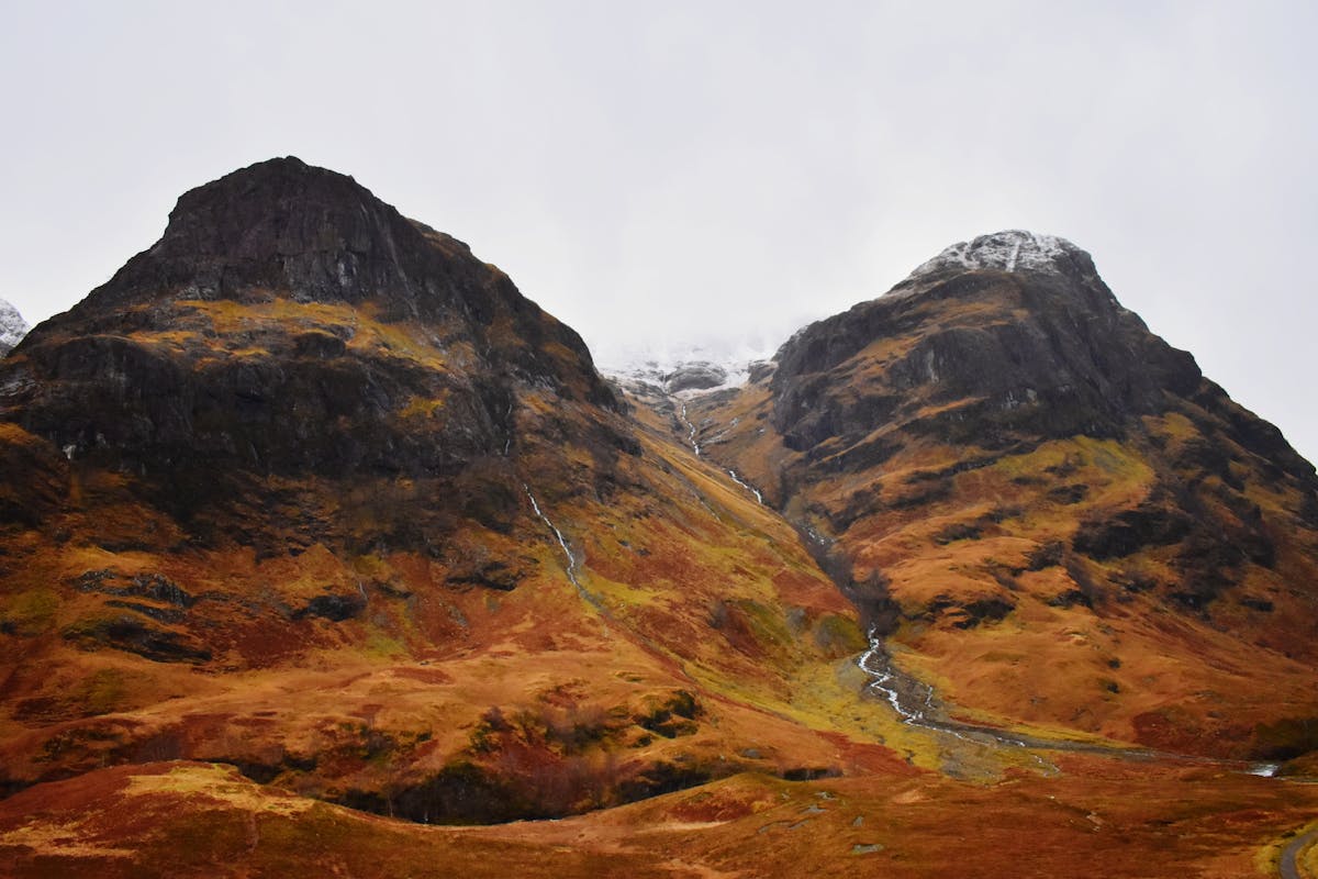 Three Sisters peaks in Glencoe Scotland during winter