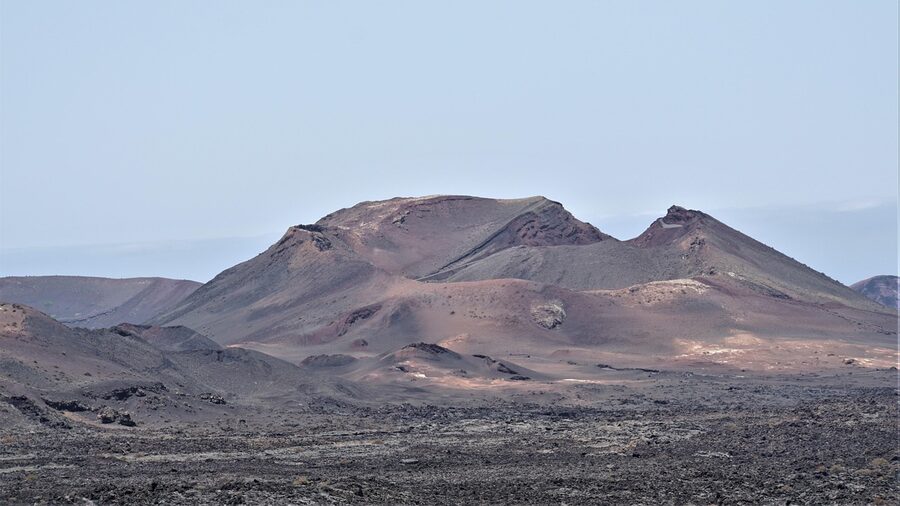 Panoramic view of the fire mountains in Timanfaya National Park