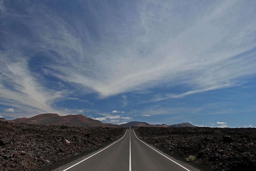 Aerial view of volcanic craters in Timanfaya National Park Lanzarote