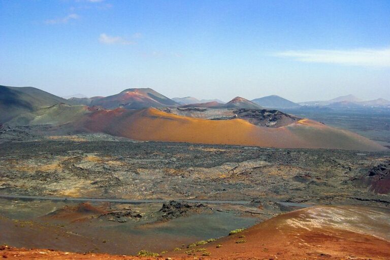 Volcanic craters and barren landscape in Timanfaya National Park Lanzarote