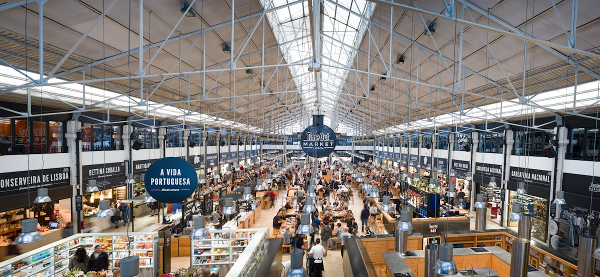 Inside Time Out Market food hall in Lisbon