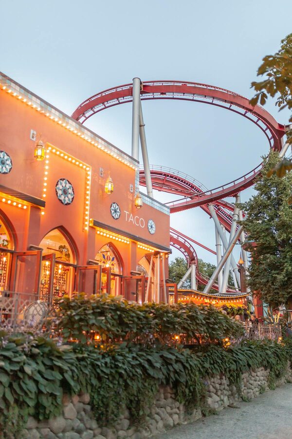 Rollercoaster ride at Tivoli Gardens amusement park Copenhagen