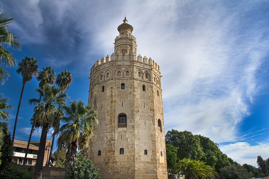 The Gold Tower (Torre del Oro) rising above the Guadalquivir River in Seville