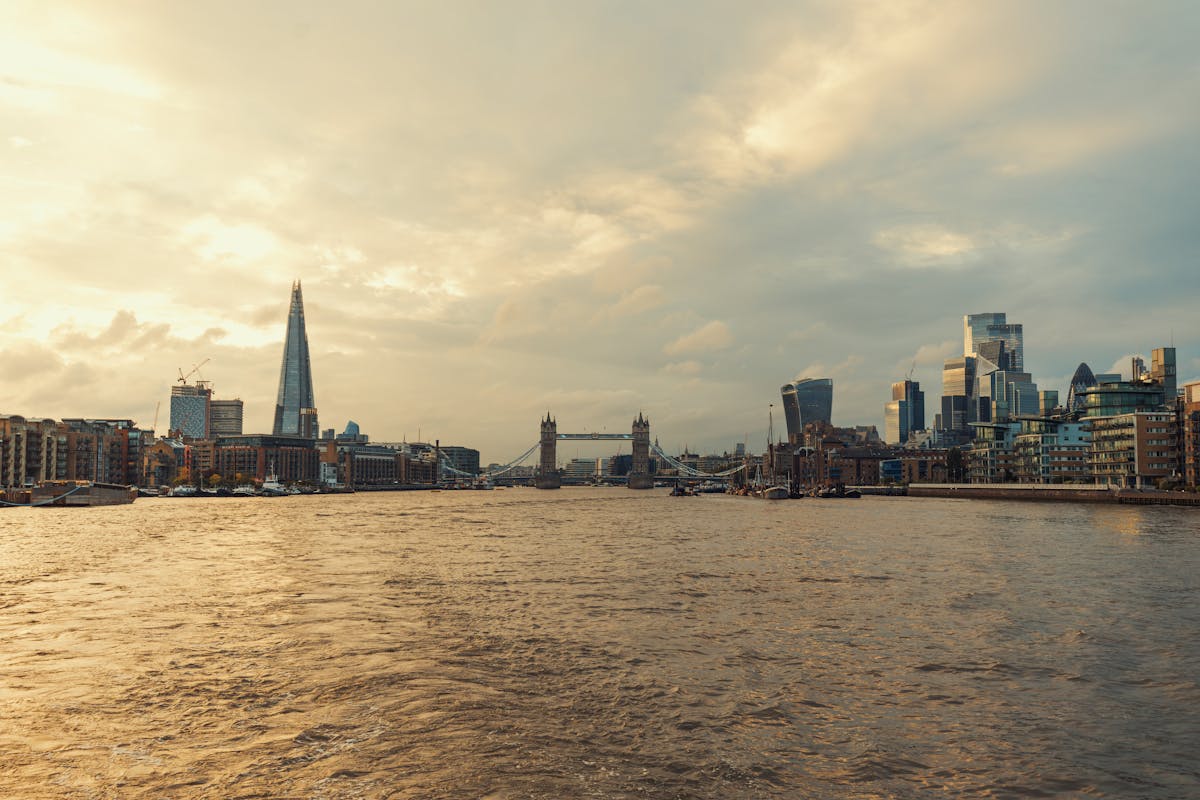 Tower Bridge and the Shard catching the last light of day over the Thames