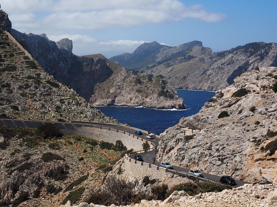 Aerial view of Mallorca landscape with Tramuntana mountain range