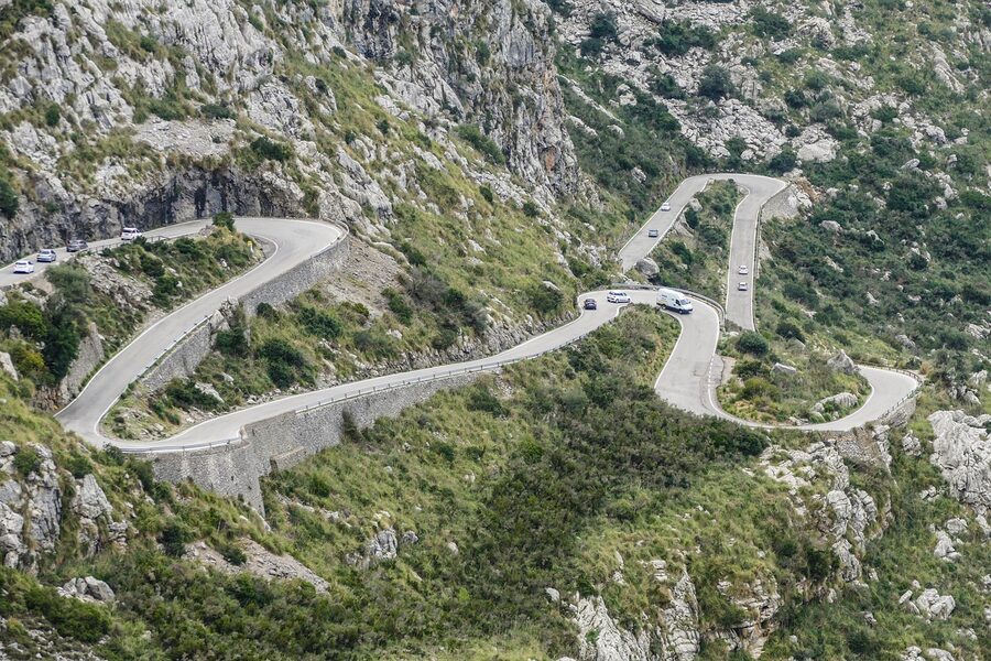 Serpentine pass road through the Serra de Tramuntana mountains