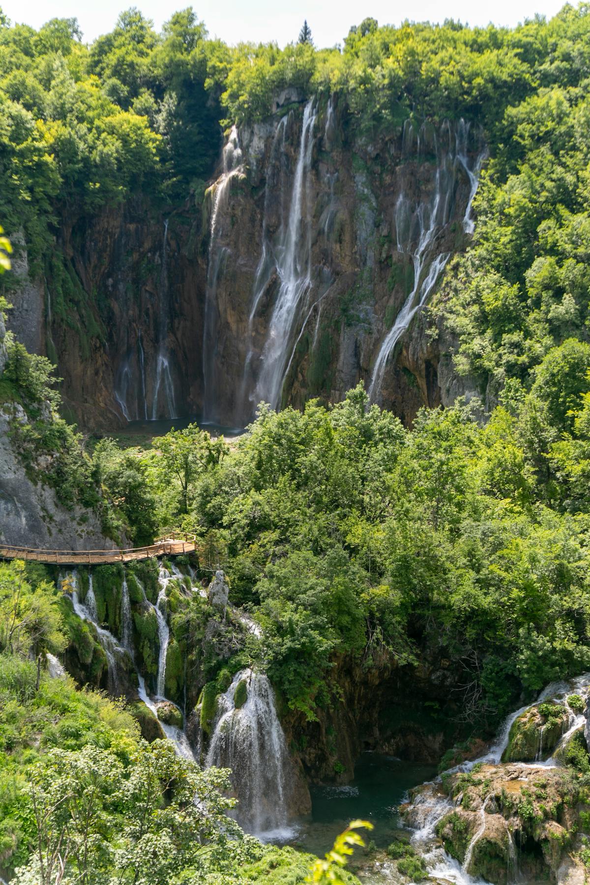 Plitvice Lakes waterfalls cascading through greenery