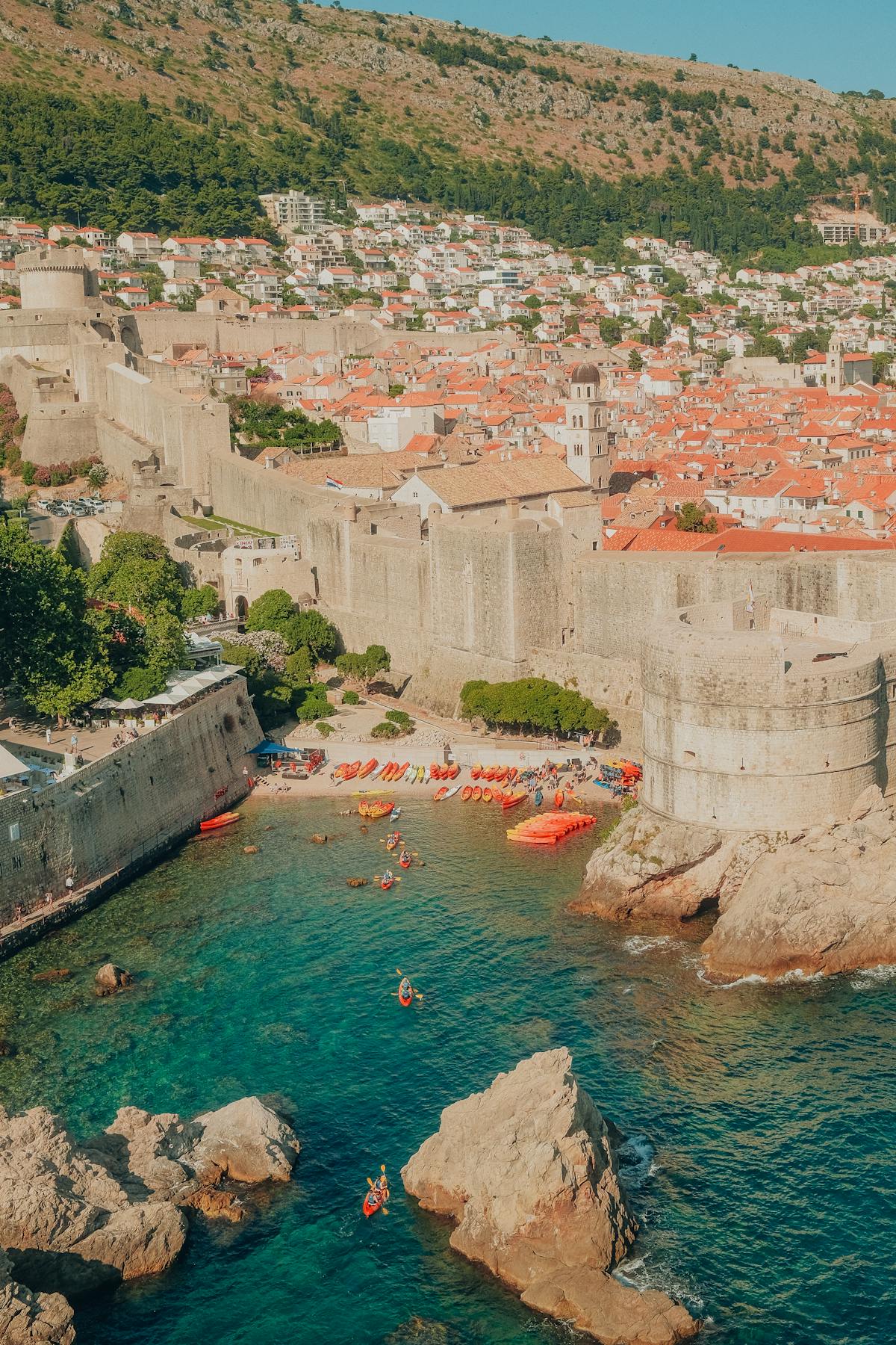 Dubrovnik medieval city walls along the coastline