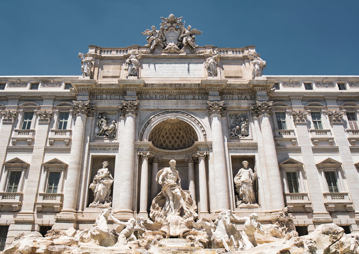 Close-up detail of the Trevi Fountain sculptures in Rome