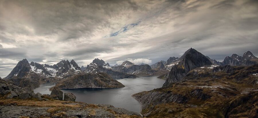 Lofoten mountains and fjords panorama