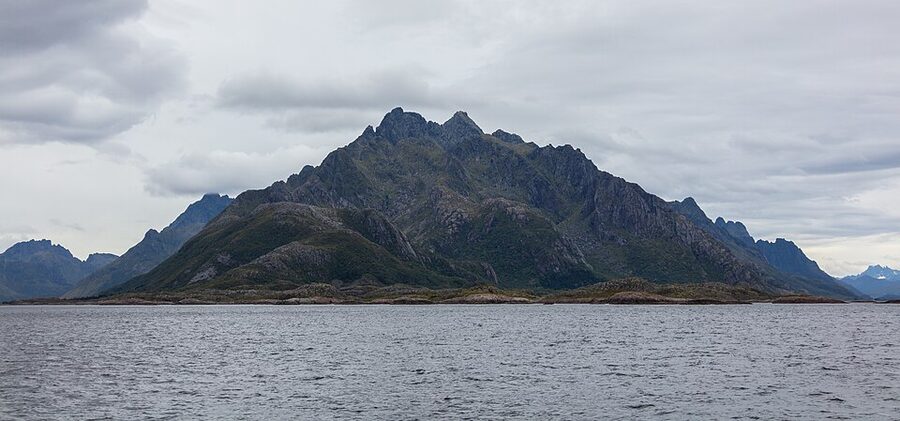 Svolvær harbor cruise dock with mountains in background