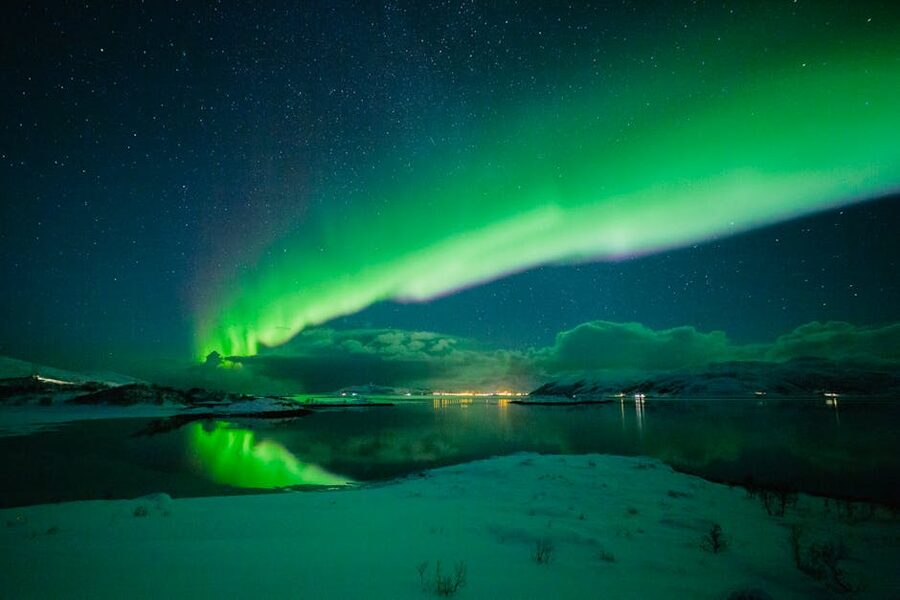 Aurora borealis over Tromso Norway night sky