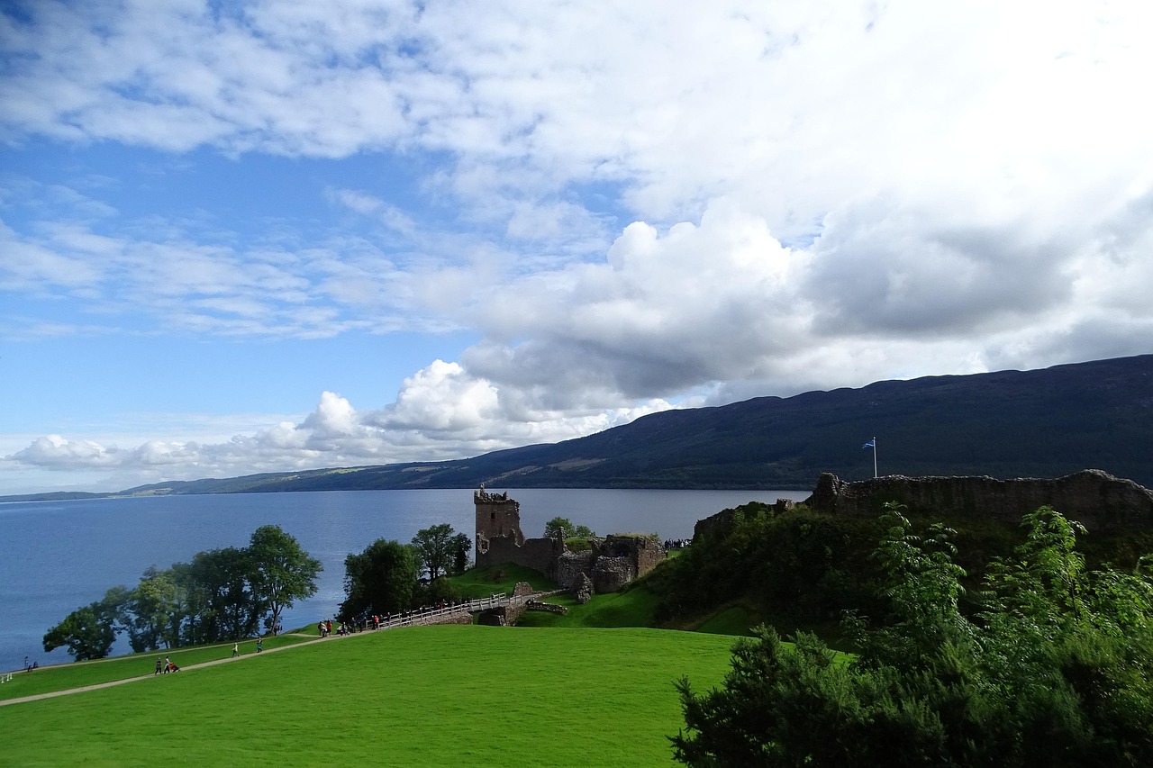 The ruins of Urquhart Castle on the shore of Loch Ness