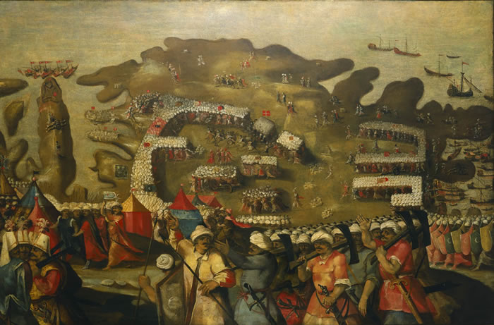 Matteo Perez d Aleccio painting depicting the Great Siege of Malta 1565