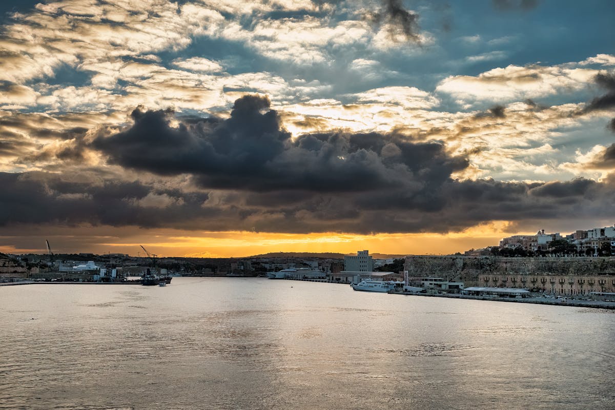 Sunset view over Valletta harbor in Malta