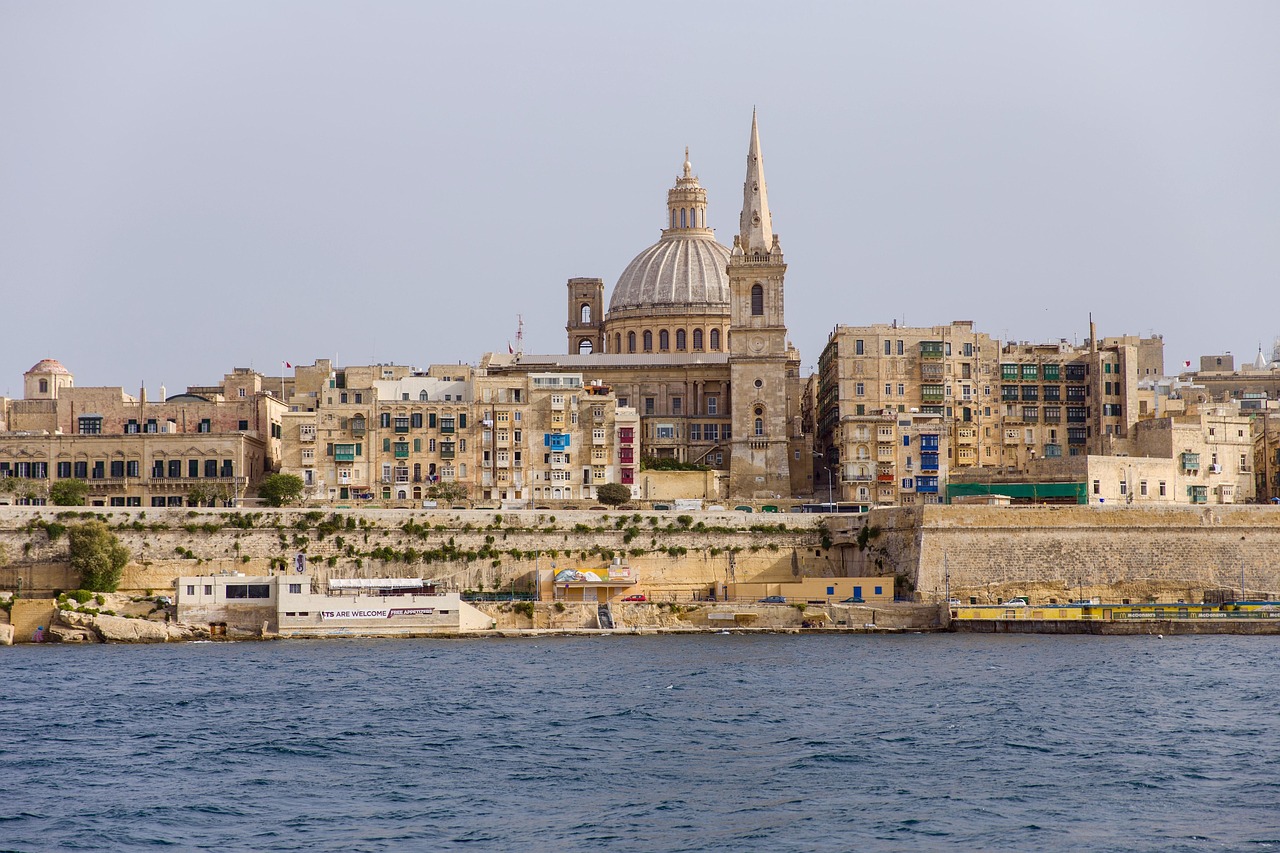 Basilica of Our Lady of Mount Carmel dome dominating Valletta skyline