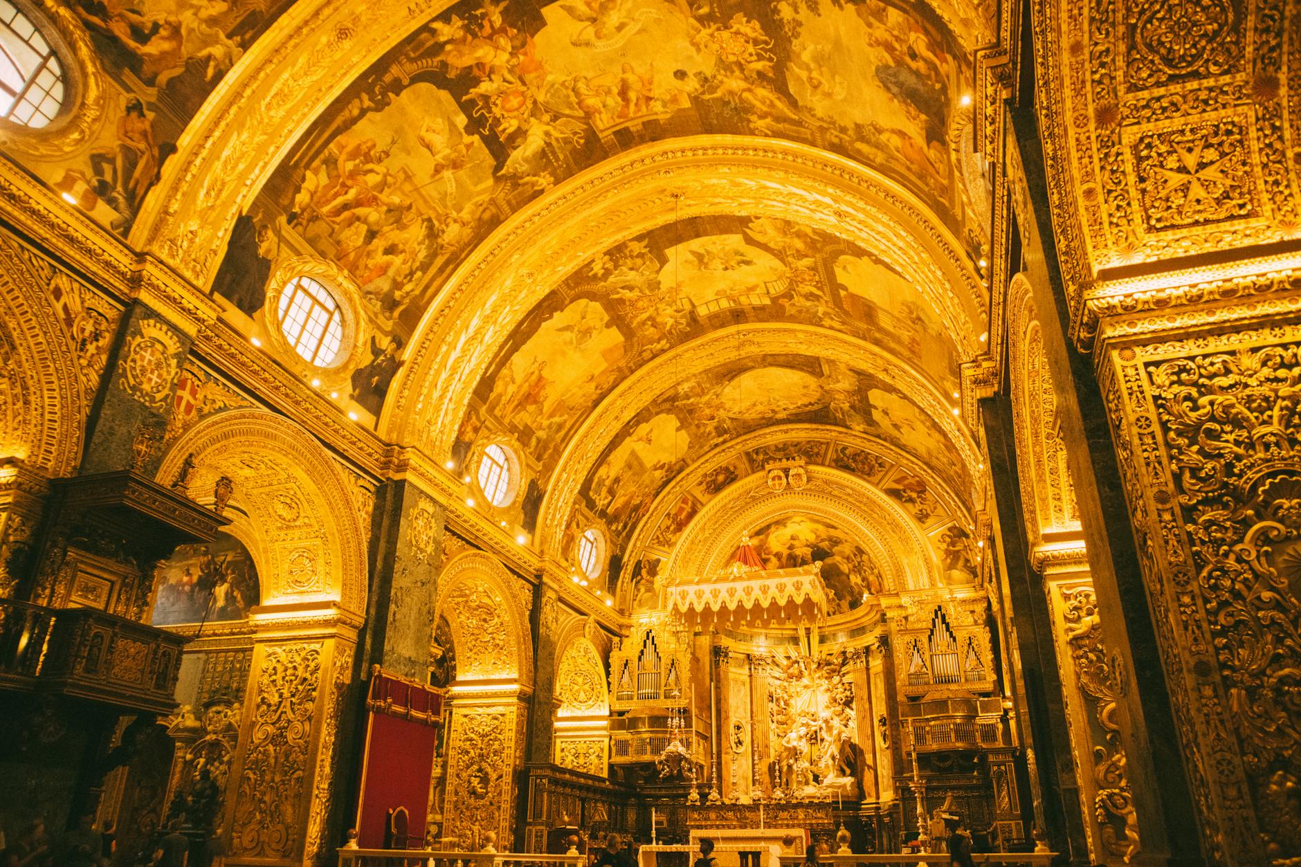 Lavish gold Baroque interior of St Johns Co-Cathedral Valletta Malta