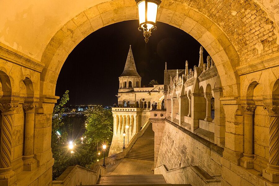 Fishermans Bastion at night panorama Budapest