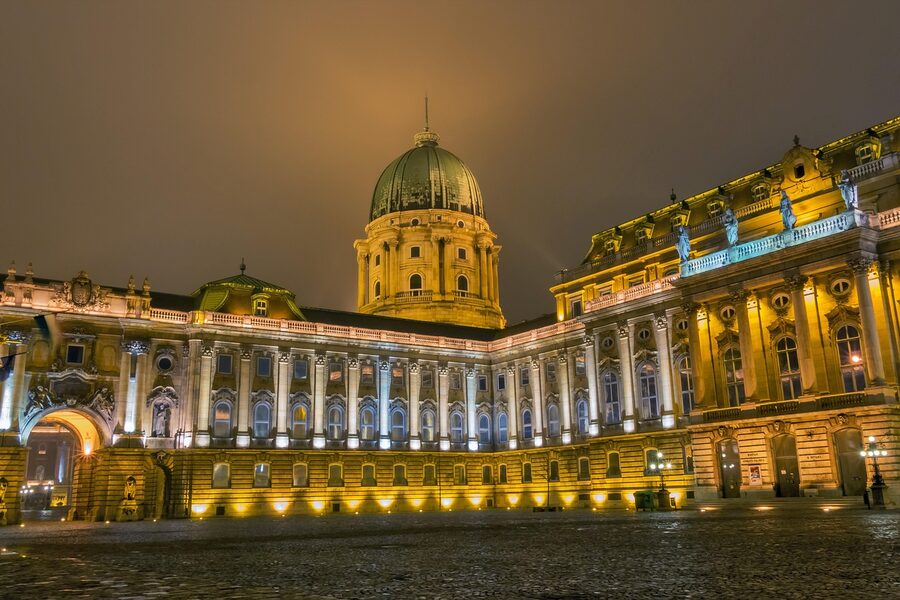 Buda Castle long exposure on winter night Budapest