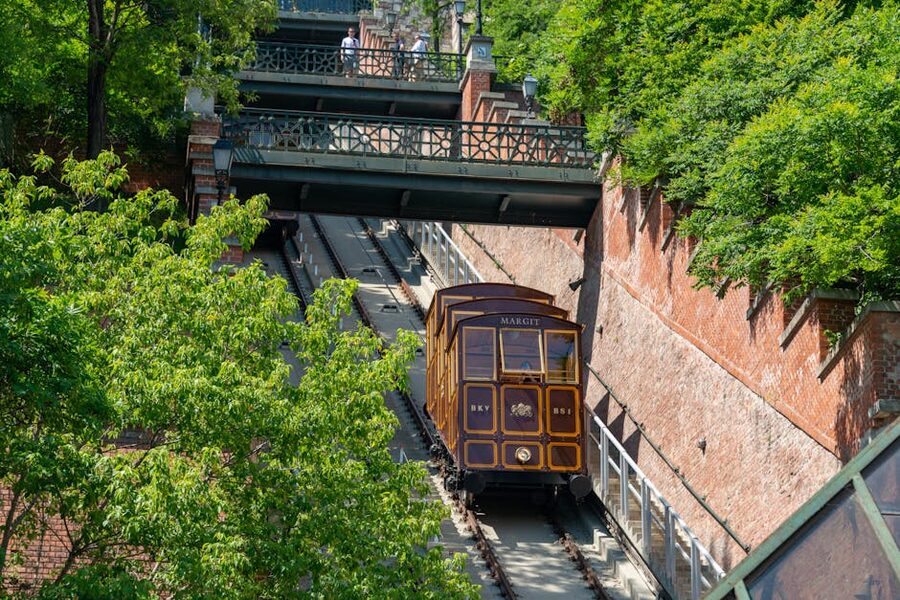Budapest Castle Hill Funicular yellow railway car